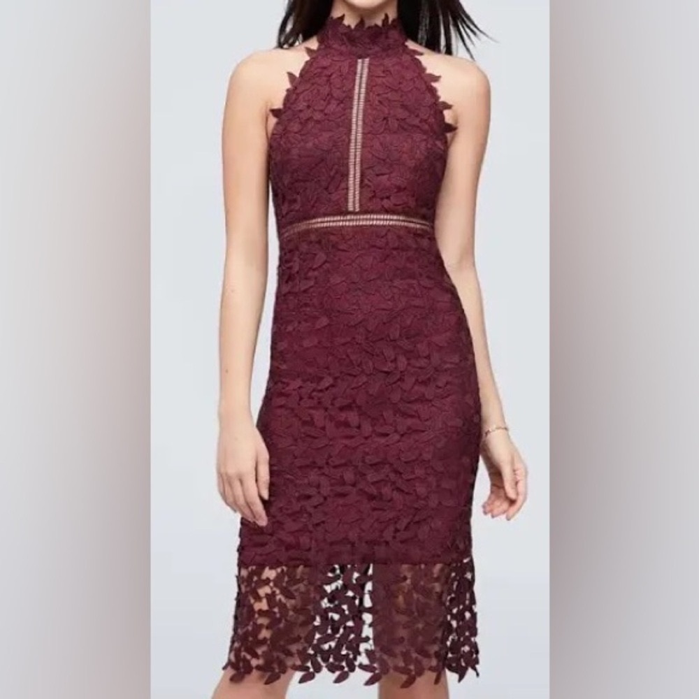 BARDOT: BURGUNDY CUTWORK LACE SLEEVELESS SPECIAL OCCASION DRESS SIZE 4